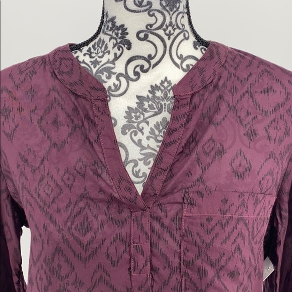 Side Stitch Womens Tencel Printed Blouse wine/black Aztec print bell sleeve - Picture 5 of 12